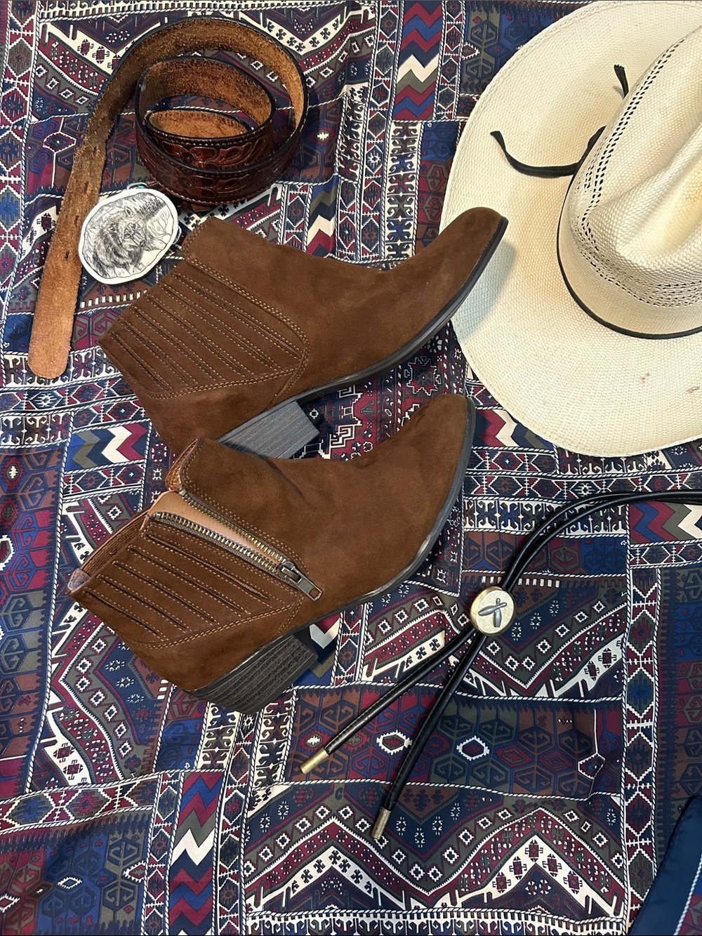 Esprit Brown Suede Ankle Booties with Side Zipper
